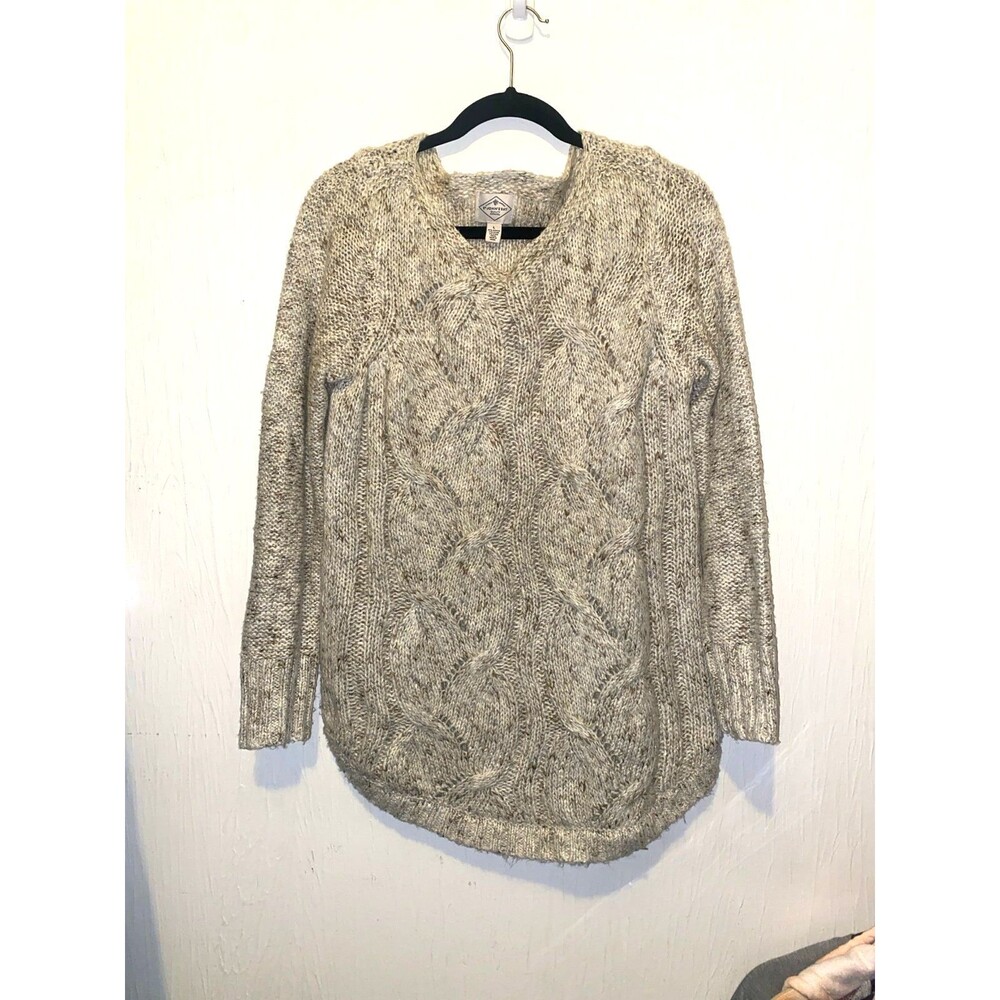 St. John’s Bay Cable‑Knit Sweater – Beige Oatmeal Gold Thread – Size L